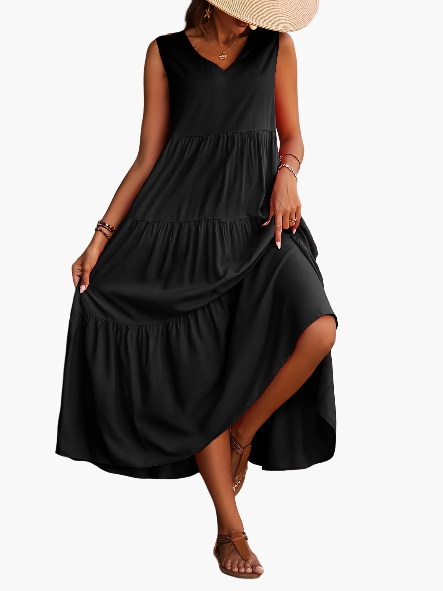 Robe longue femme élégante à volants style décontracté pour l'été - Image 7