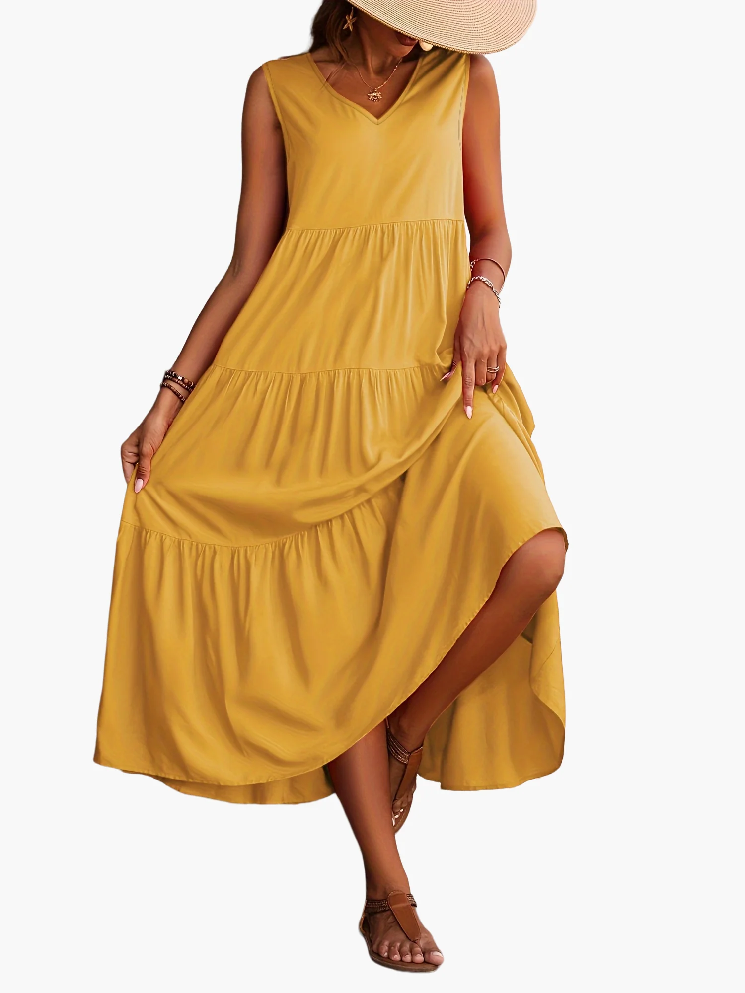 Robe longue femme élégante à volants style décontracté pour l'été - Image 8