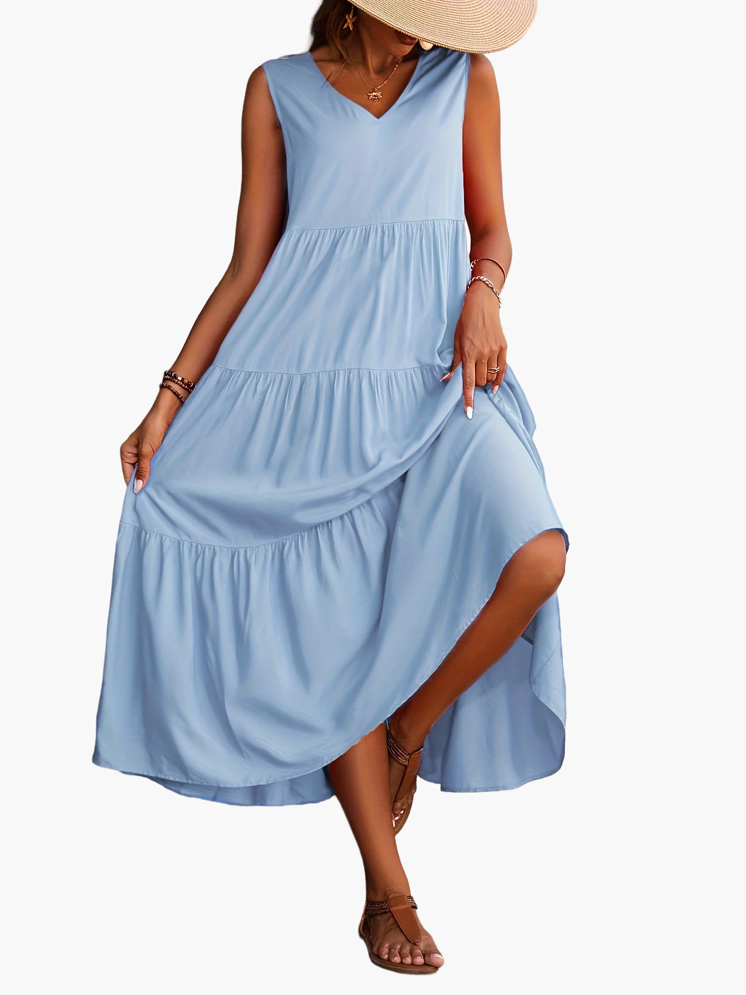Robe longue femme élégante à volants style décontracté pour l'été - Image 9