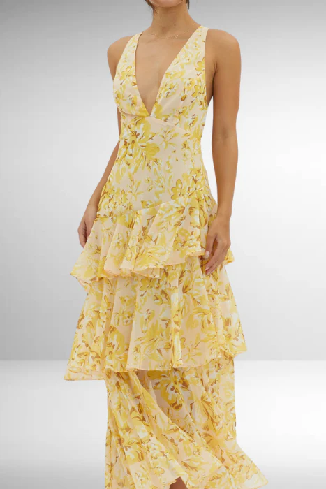 Robe longue femme élégante à volants style soirée et été - Image 15