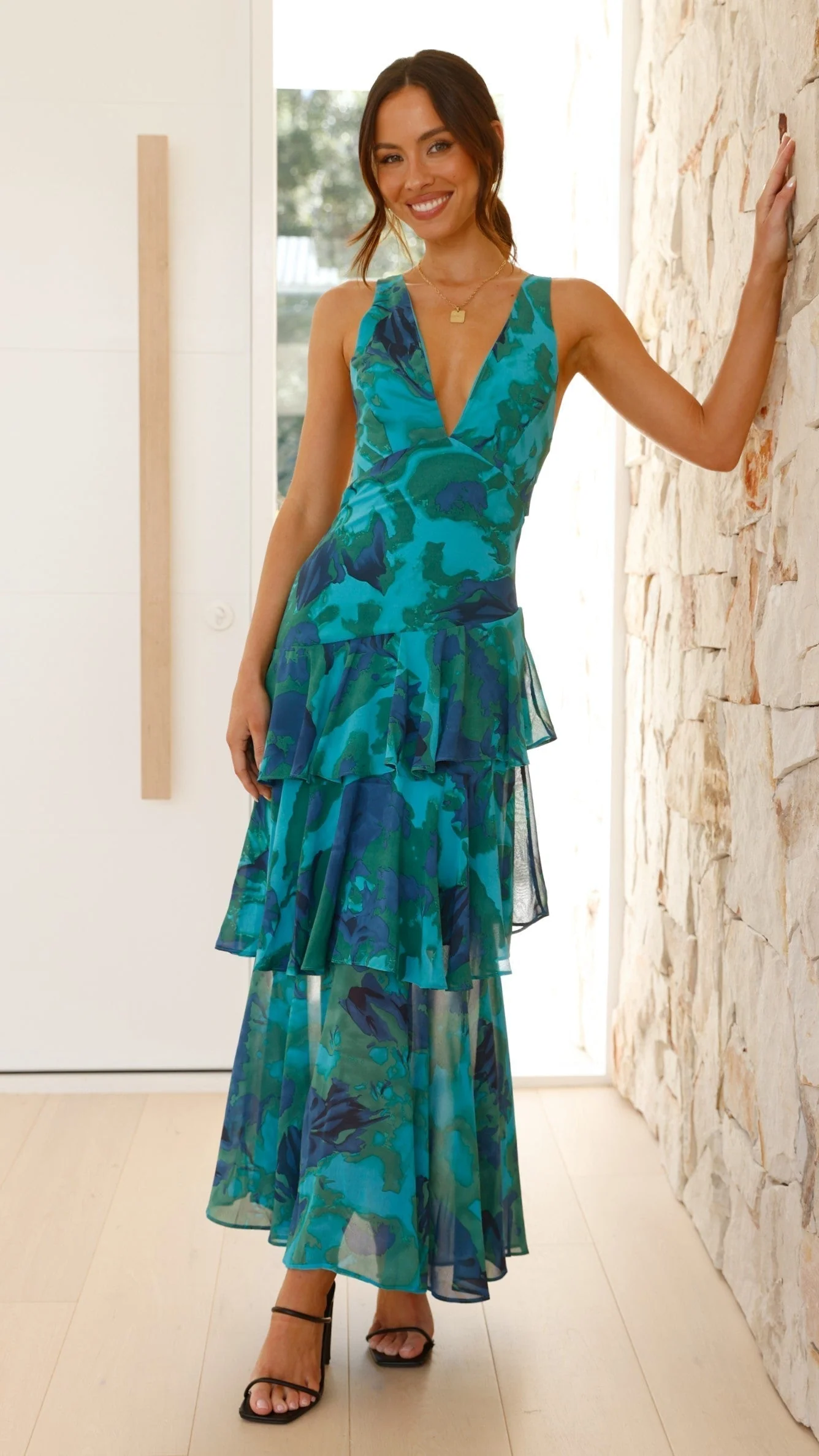 Robe longue femme élégante à volants style soirée et été - Image 2