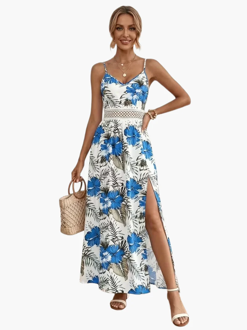Robe longue fleurie à bretelles style vacances pour femme - Élégante et estivale - Image 10