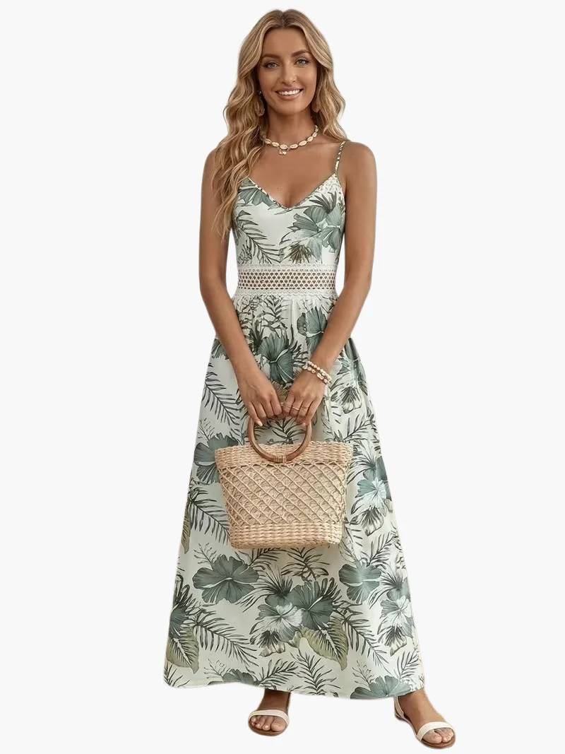 Robe longue fleurie à bretelles style vacances pour femme - Élégante et estivale - Image 8
