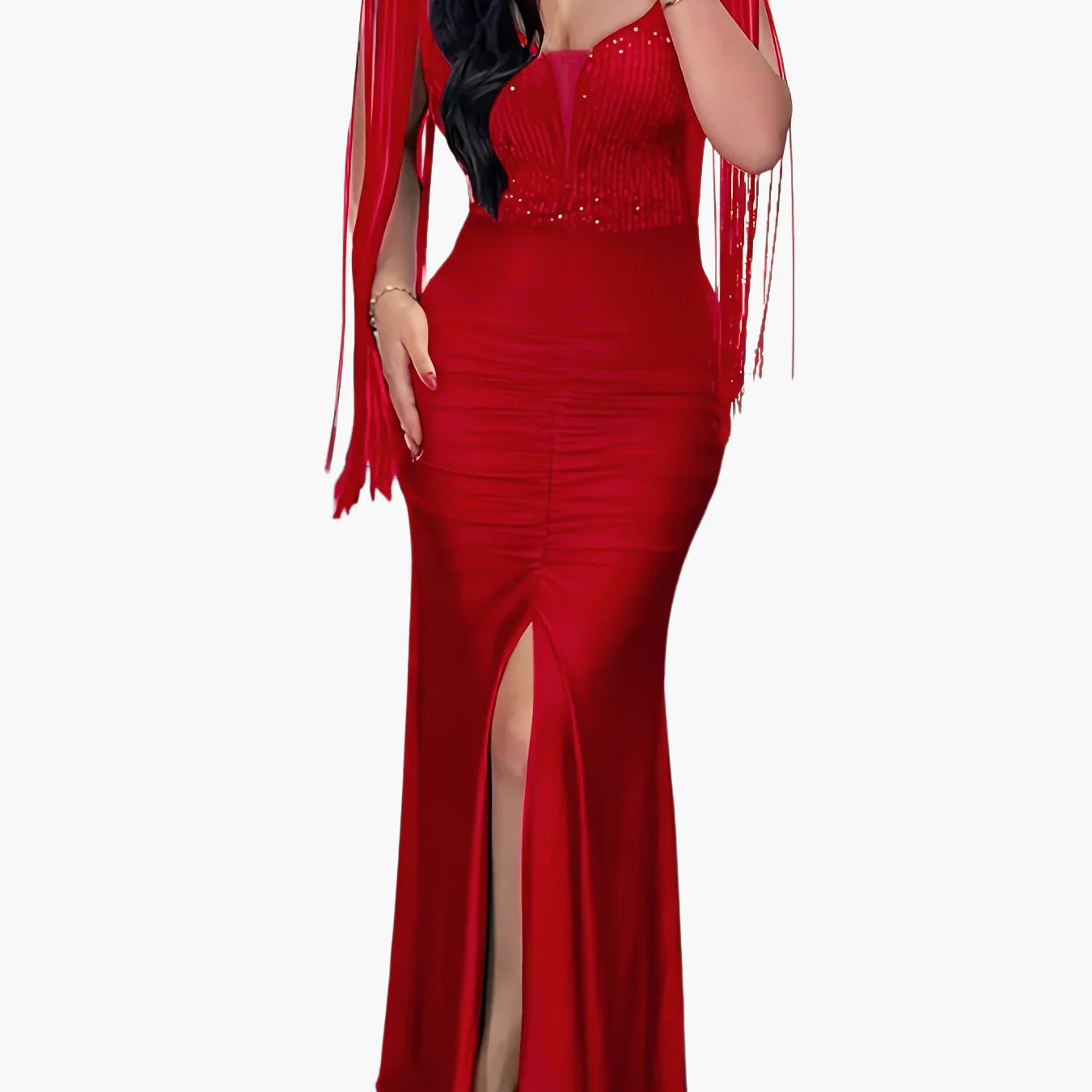 Robe longue moulante élégante à franges pour femme – soirée, cocktail, événement spécial - Image 10