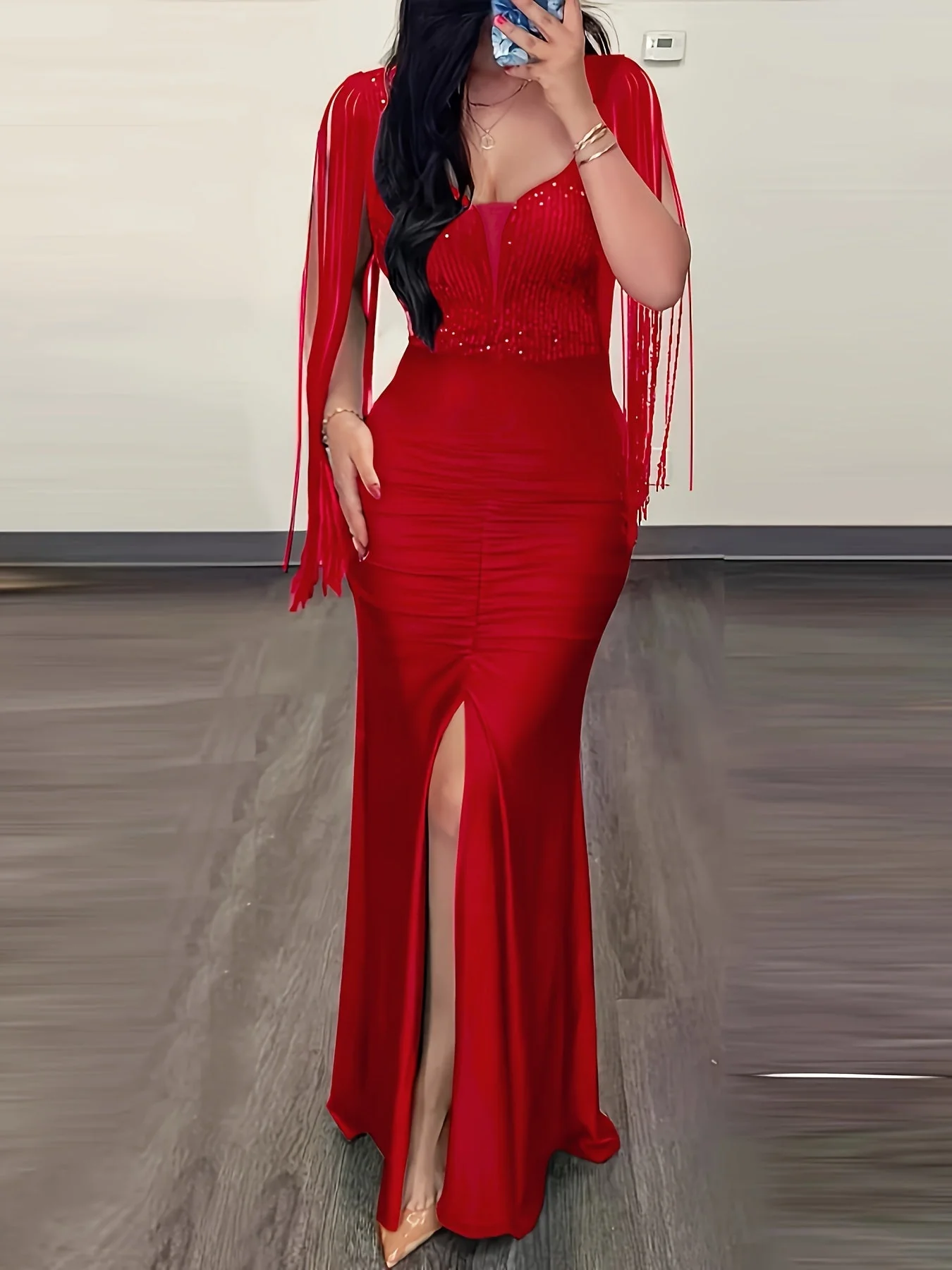 Robe longue moulante élégante à franges pour femme – soirée, cocktail, événement spécial - Image 4