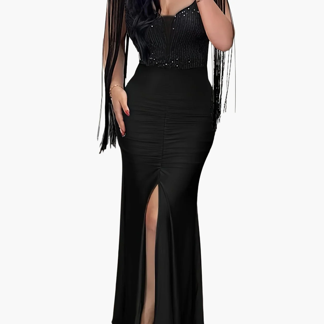 Robe longue moulante élégante à franges pour femme – soirée, cocktail, événement spécial - Image 9