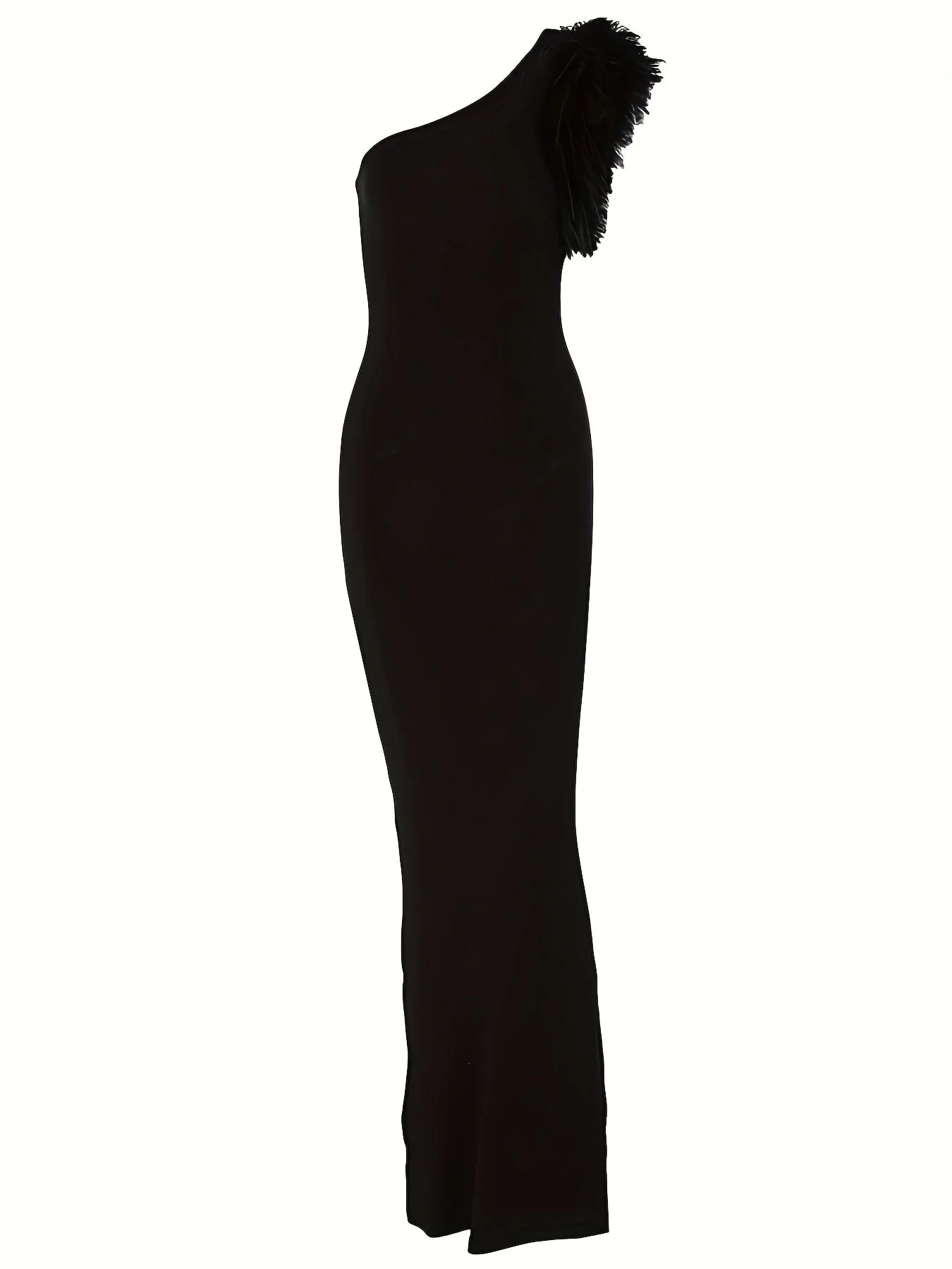 Robe longue moulante femme soirée élégante une épaule détail plume style glamour - Image 6