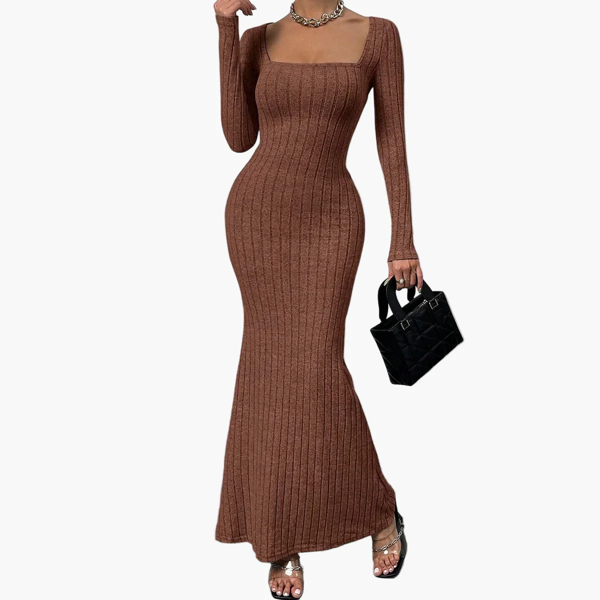 Robe longue moulante à manches longues pour femme – Élégance chic et moderne - Image 3