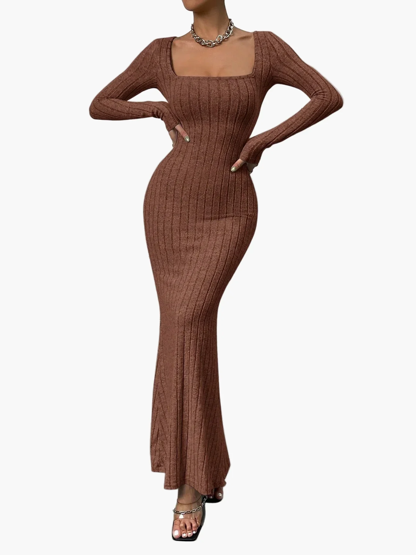 Robe longue moulante à manches longues pour femme – Élégance chic et moderne - Image 4