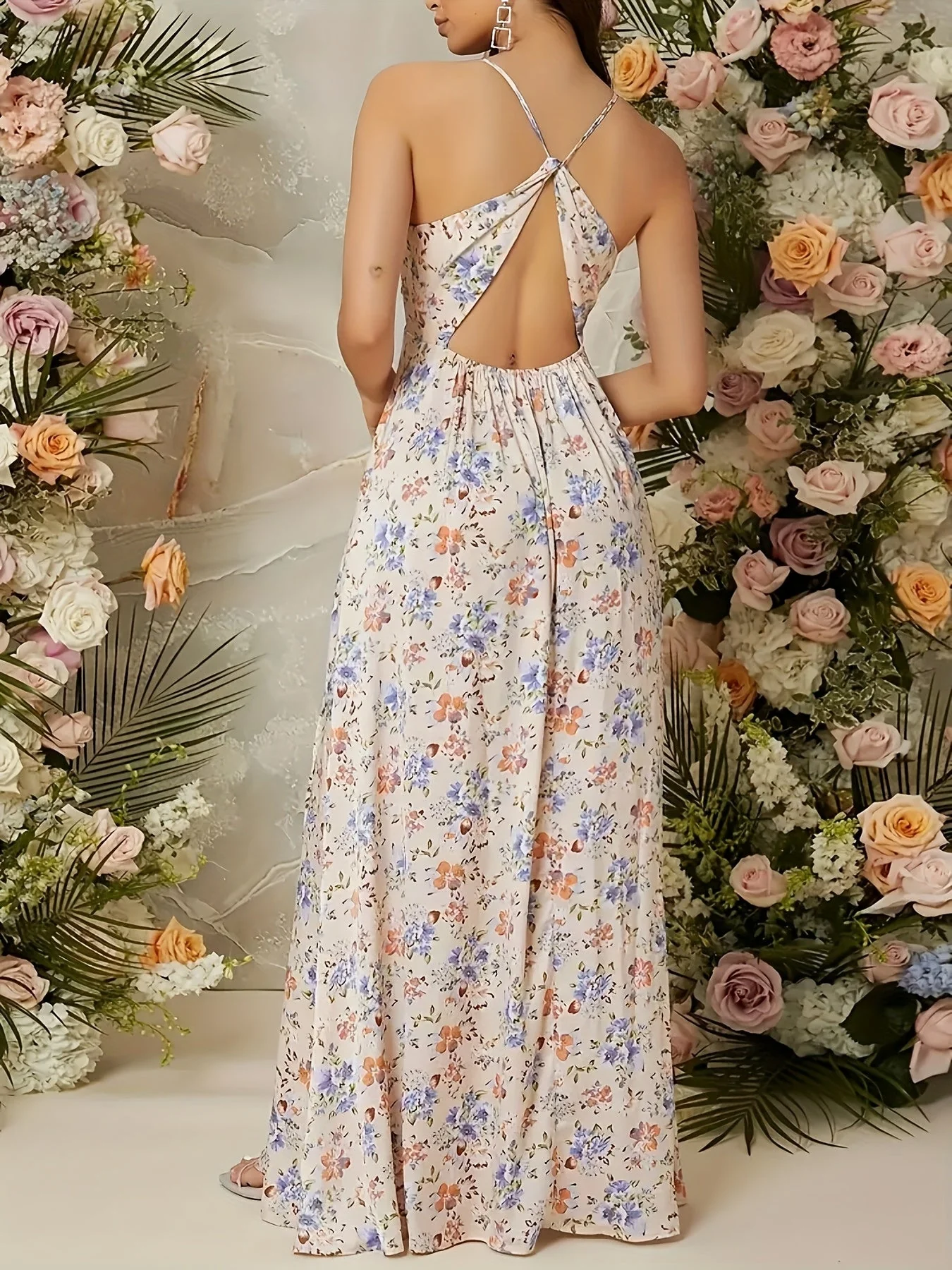 Robe longue portefeuille fleurie élégante pour femme - Style soirée ou mariage - Image 3