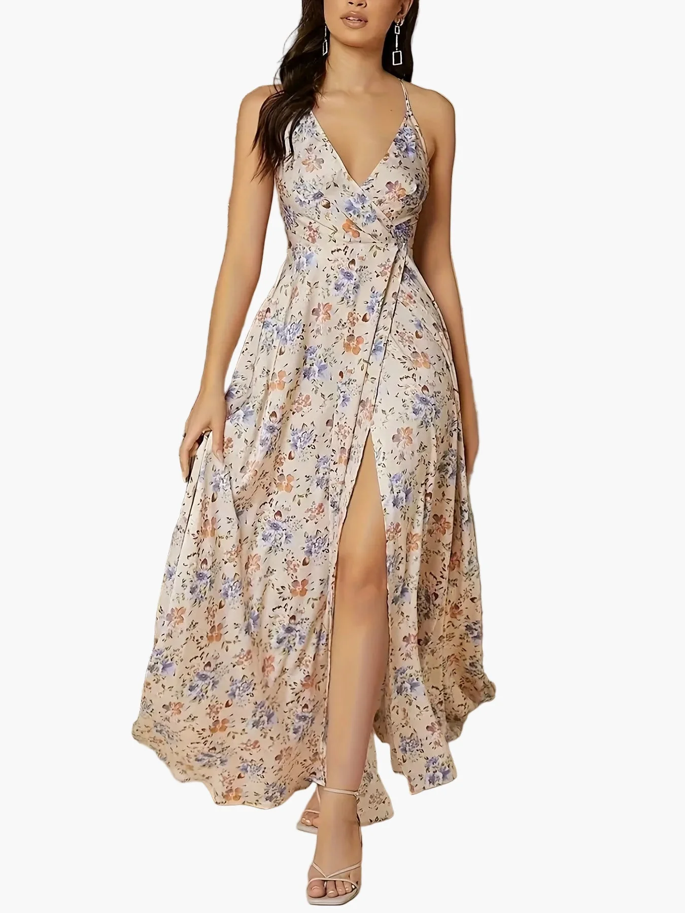 Robe longue portefeuille fleurie élégante pour femme - Style soirée ou mariage - Image 5