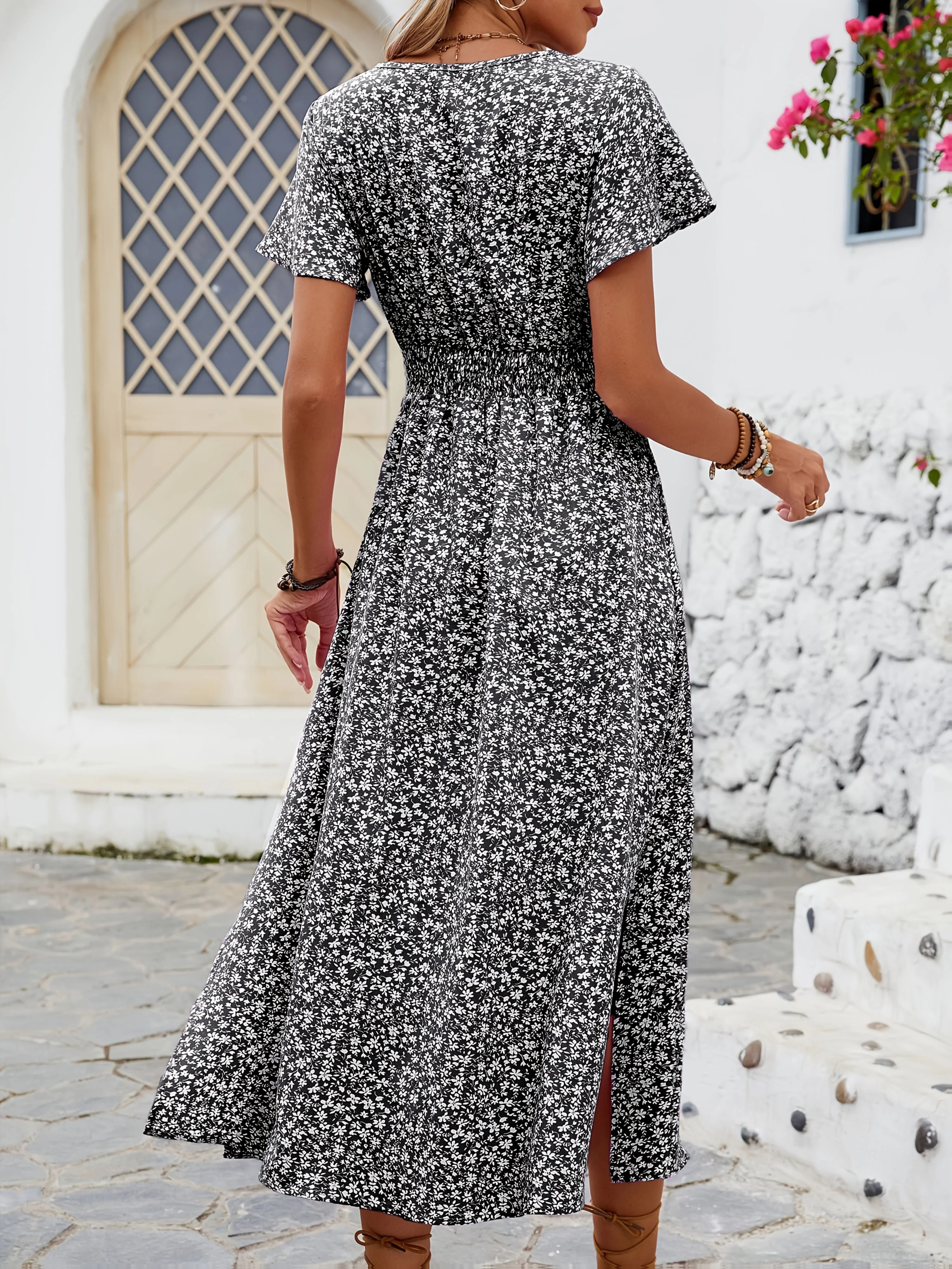 Robe longue portefeuille fleurie style bohème pour femme – Élégance estivale et décontractée - Image 10