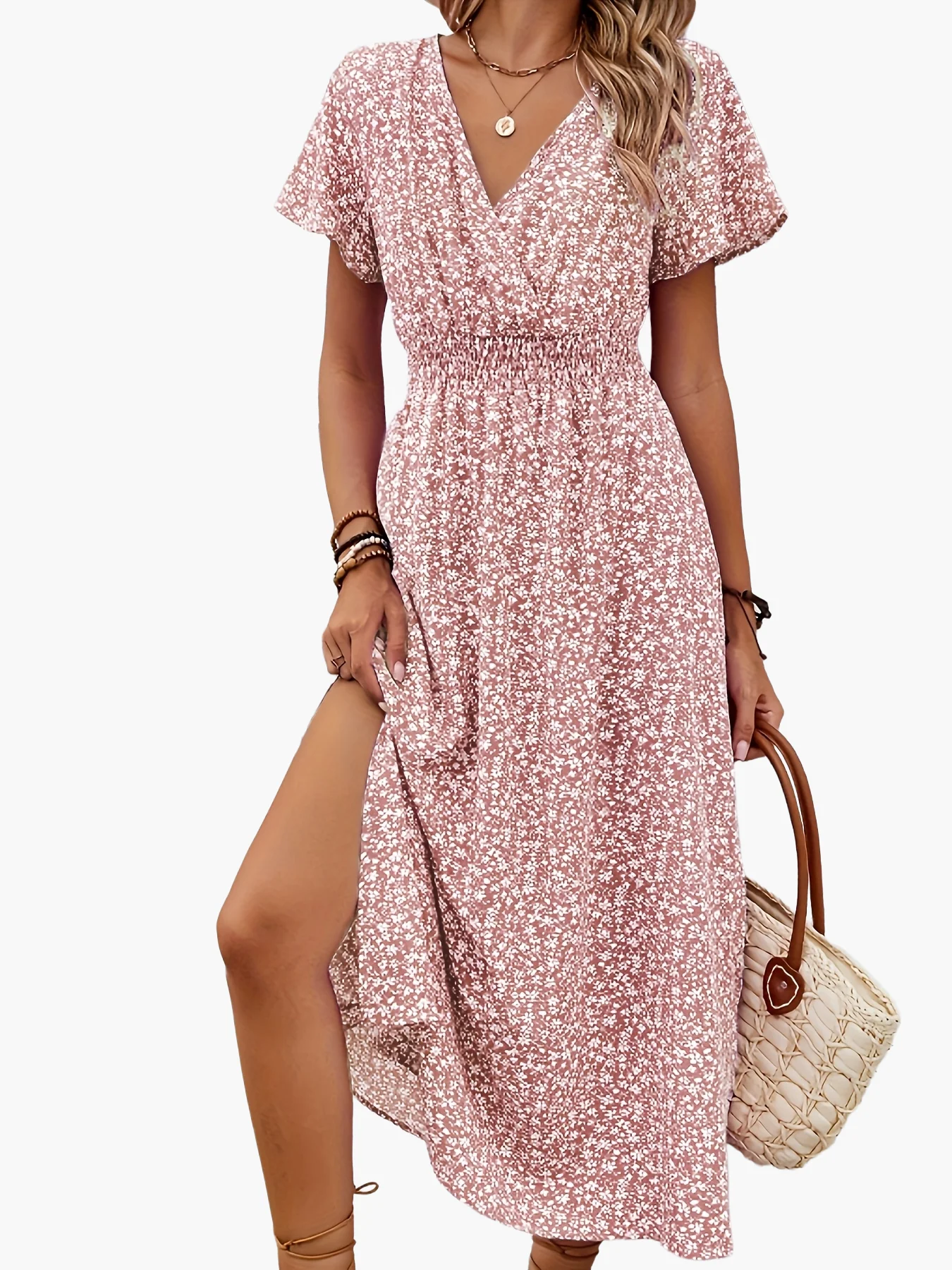 Robe longue portefeuille fleurie style bohème pour femme – Élégance estivale et décontractée - Image 11