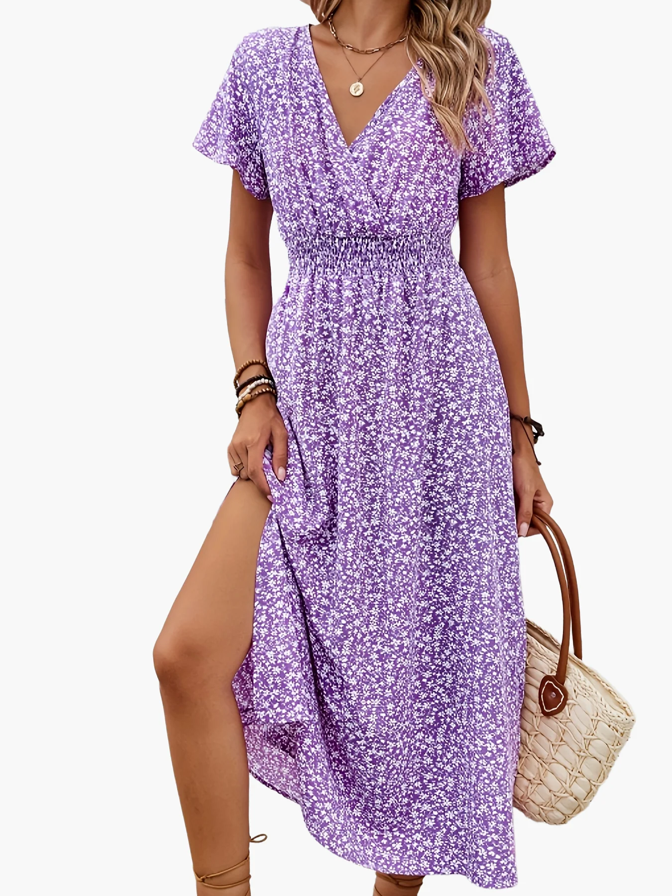 Robe longue portefeuille fleurie style bohème pour femme – Élégance estivale et décontractée - Image 12