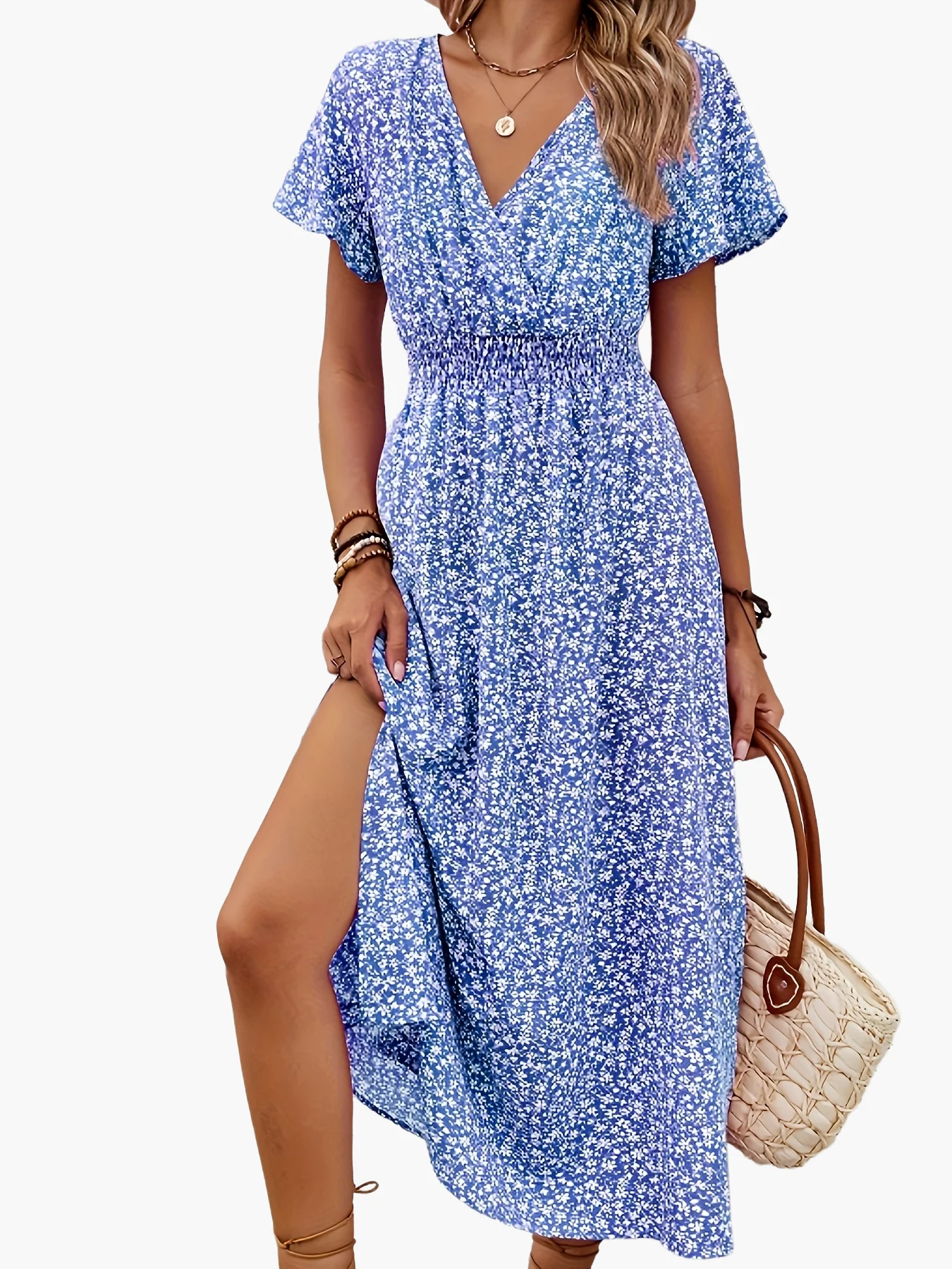Robe longue portefeuille fleurie style bohème pour femme – Élégance estivale et décontractée - Image 13
