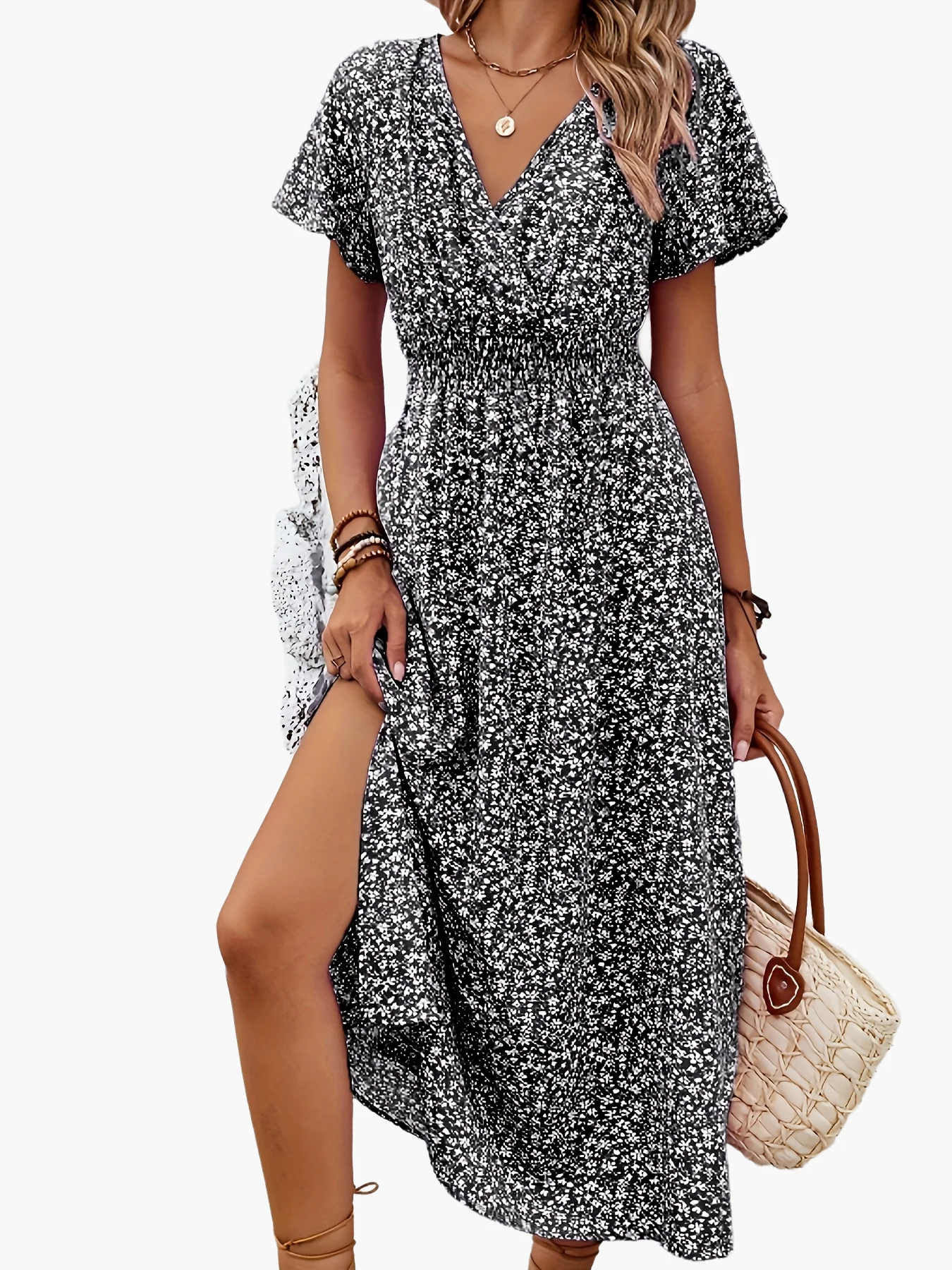 Robe longue portefeuille fleurie style bohème pour femme – Élégance estivale et décontractée - Image 14