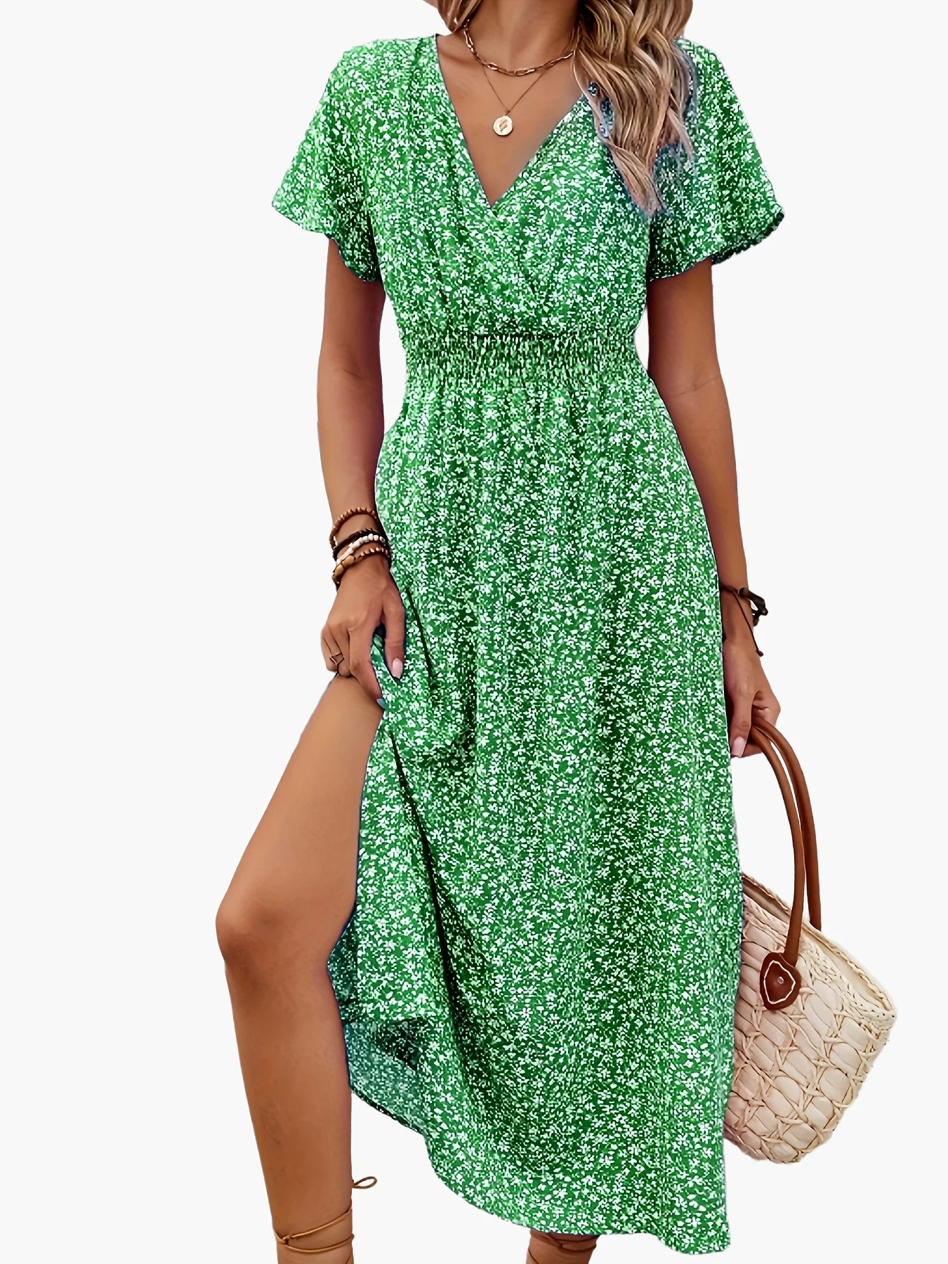 Robe longue portefeuille fleurie style bohème pour femme – Élégance estivale et décontractée - Image 15
