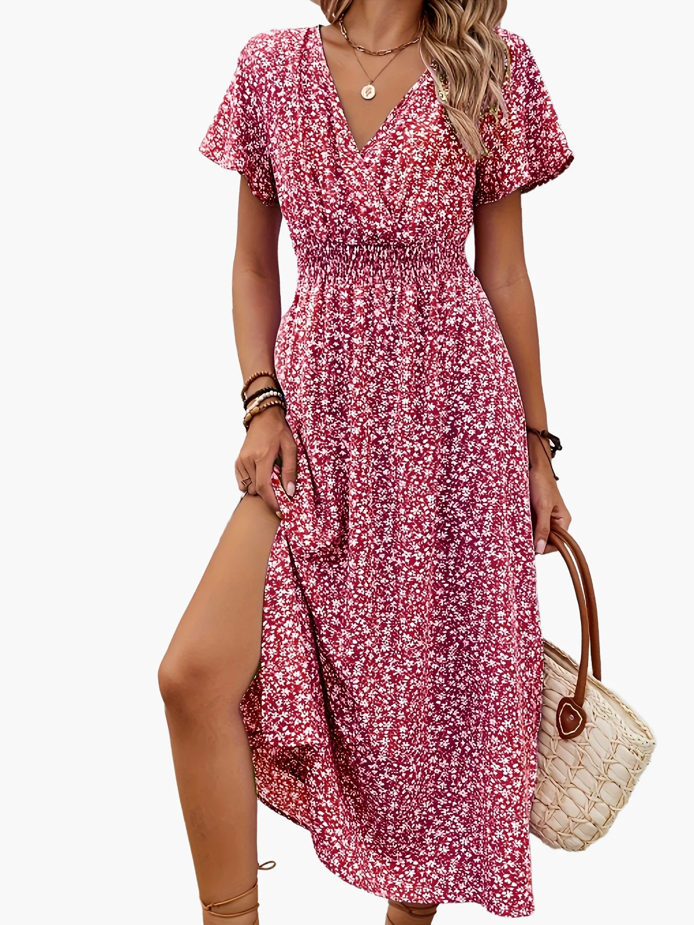 Robe longue portefeuille fleurie style bohème pour femme – Élégance estivale et décontractée - Image 16
