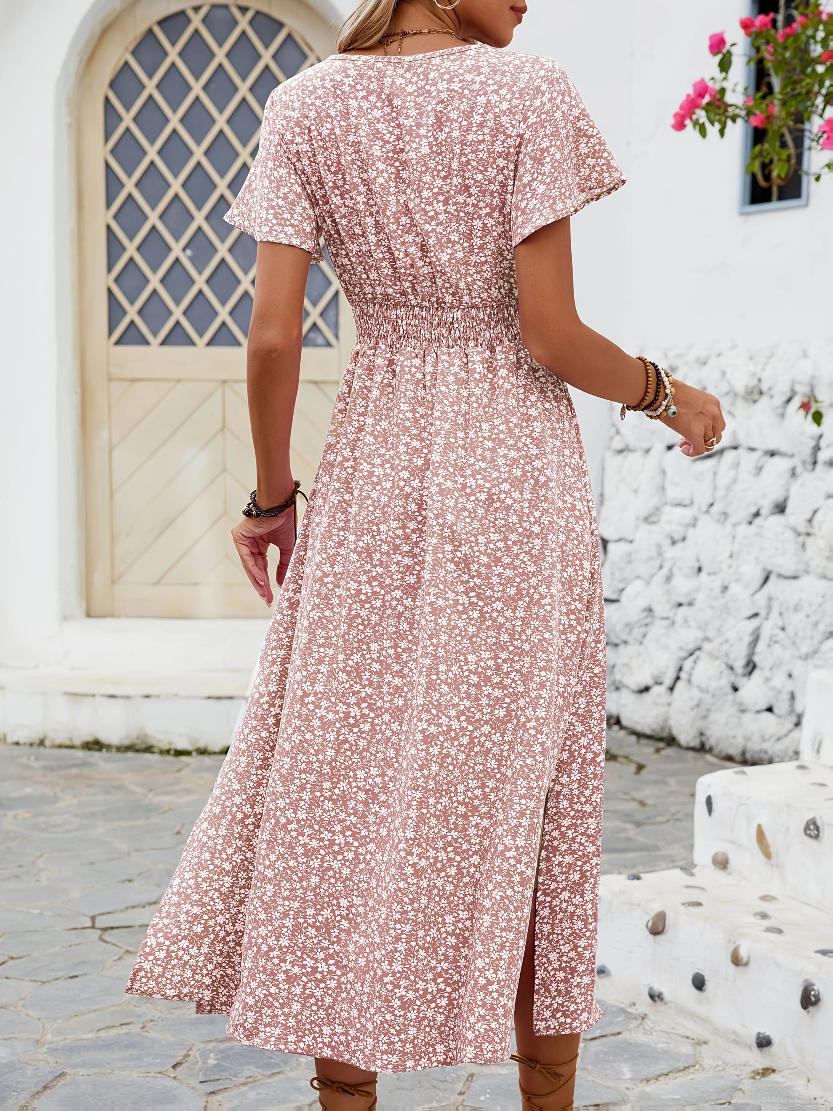 Robe longue portefeuille fleurie style bohème pour femme – Élégance estivale et décontractée - Image 7