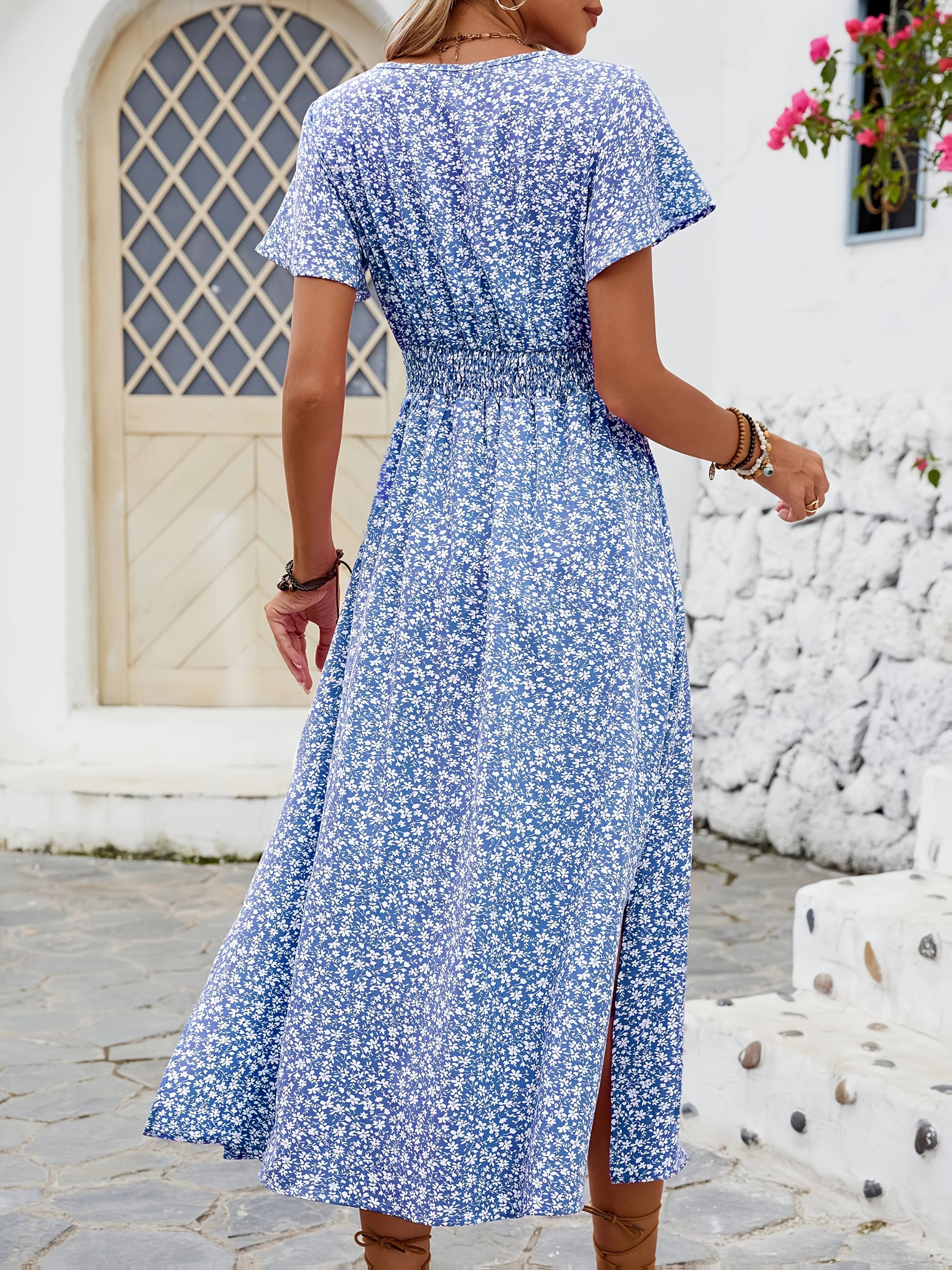 Robe longue portefeuille fleurie style bohème pour femme – Élégance estivale et décontractée - Image 9