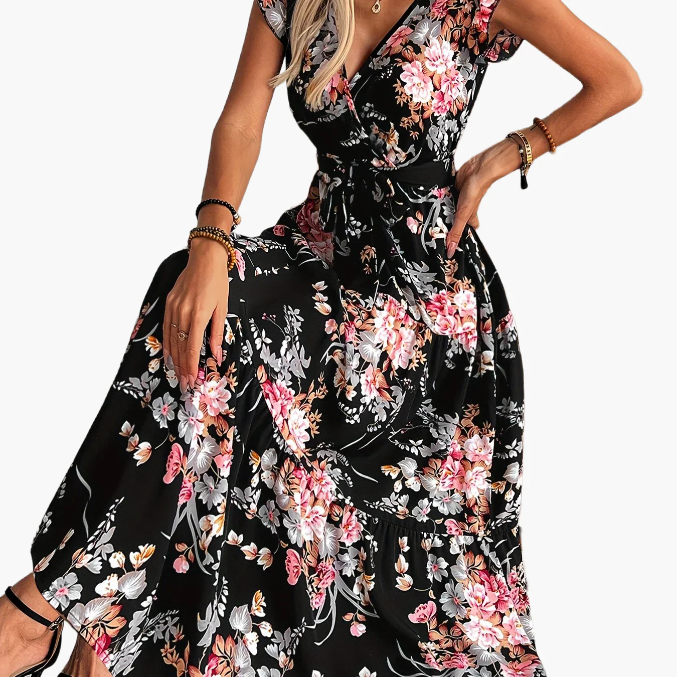 Robe longue portefeuille fleurie style vacances pour femme - Image 7