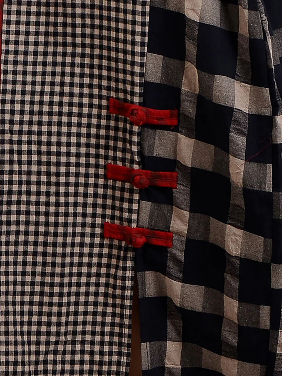 Robe longue rétro à carreaux pour femme, style ample et décontracté, col en V, manches longues, idéale pour un look bohème chic - Image 14