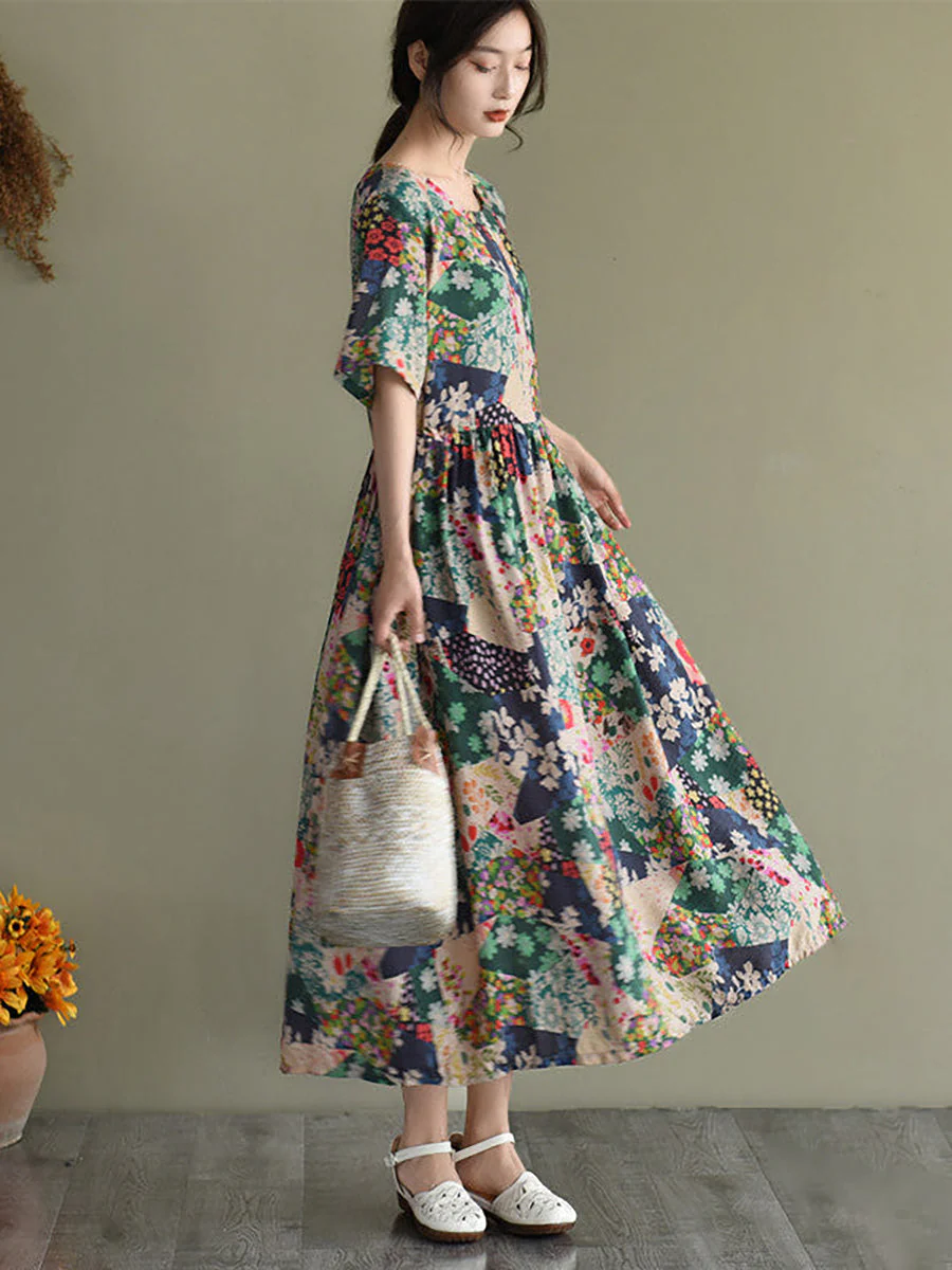 Robe longue vintage femme à imprimé fleuri style bohème décontracté été - Image 2