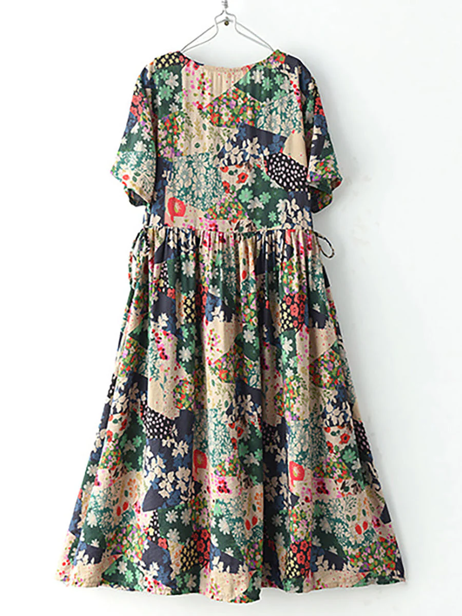 Robe longue vintage femme à imprimé fleuri style bohème décontracté été - Image 3