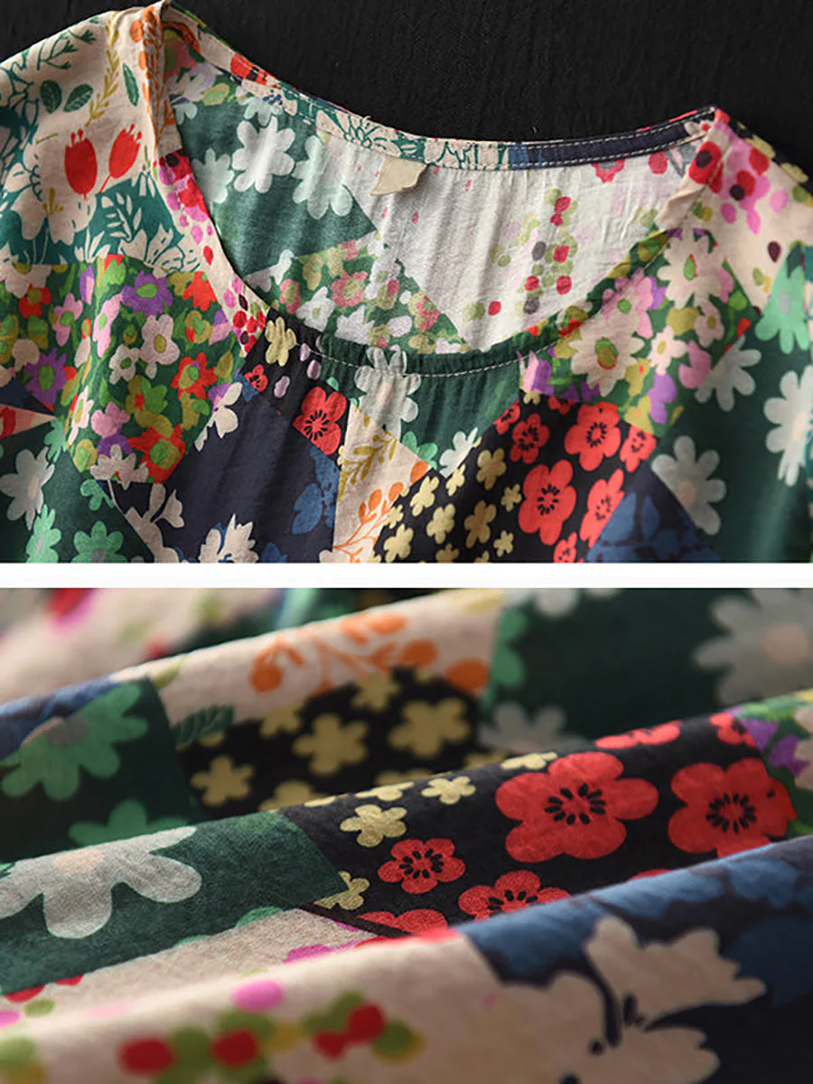 Robe longue vintage femme à imprimé fleuri style bohème décontracté été - Image 4