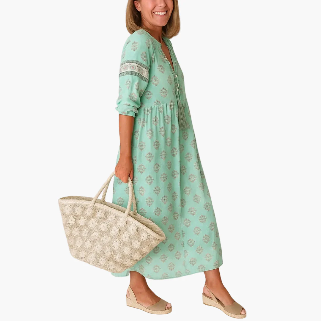 Robe mi-longue bohème pour femme, style décontracté avec imprimé et poches - Image 4