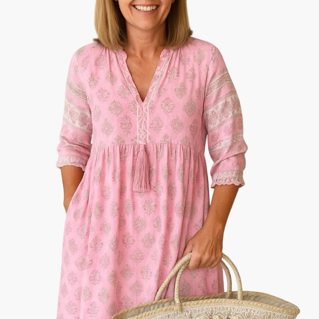 Robe mi-longue bohème pour femme, style décontracté avec imprimé et poches - Image 6
