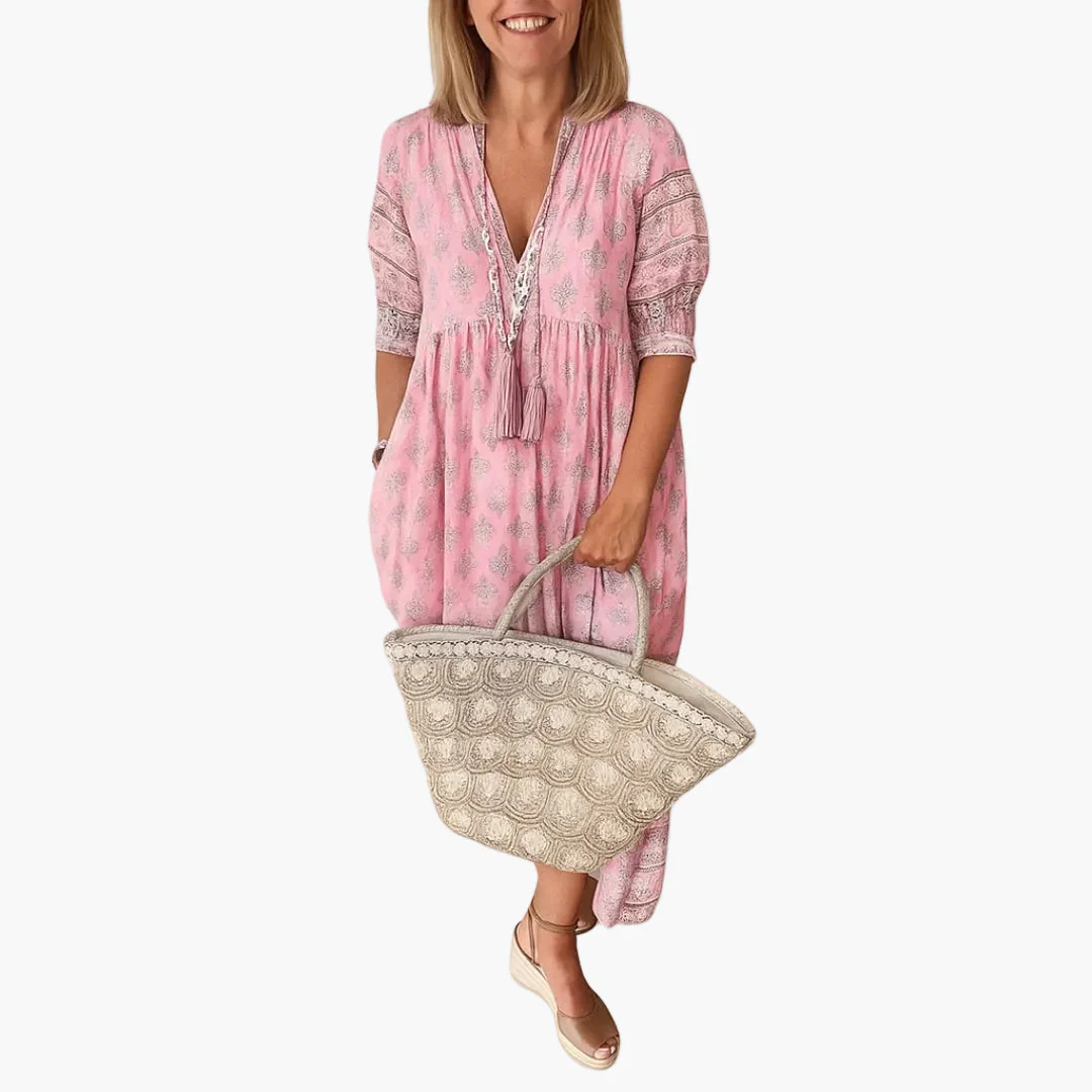 Robe mi-longue bohème pour femme, style décontracté avec imprimé et poches - Image 7