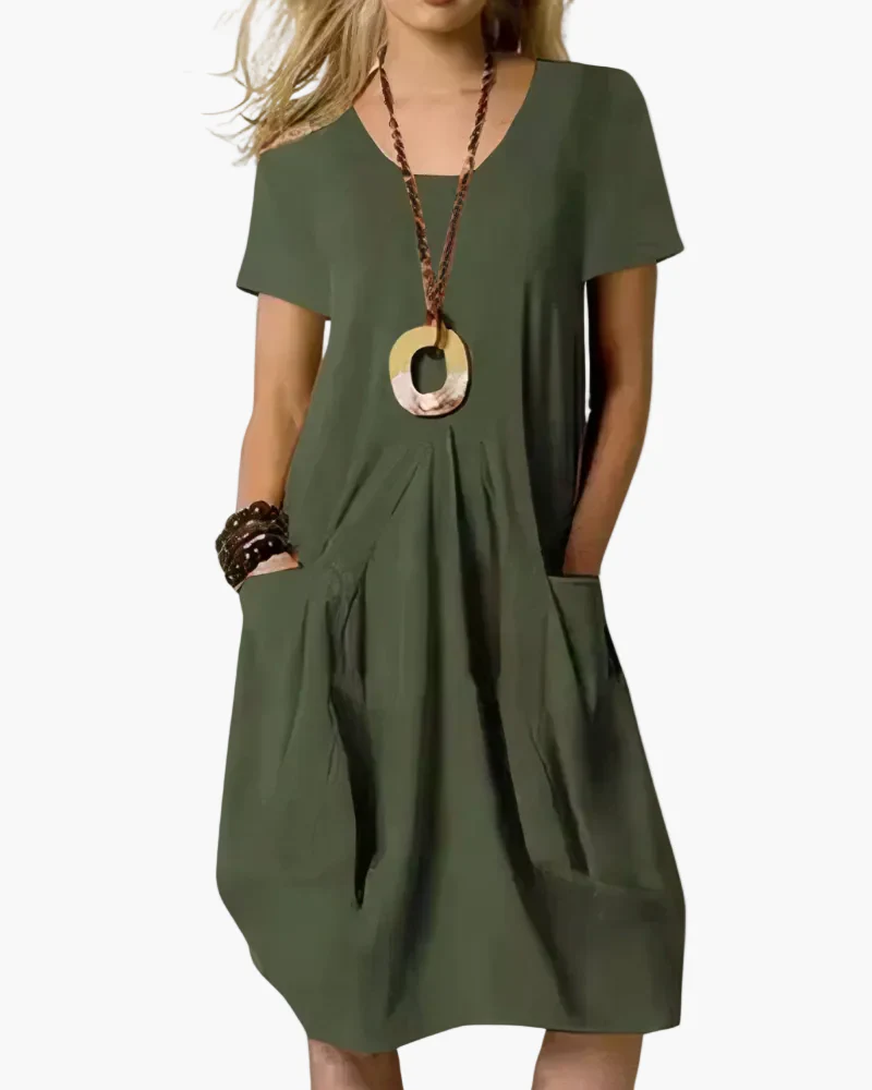 Robe midi ample femme style décontracté chic avec poches - Élégance au quotidien - Image 3