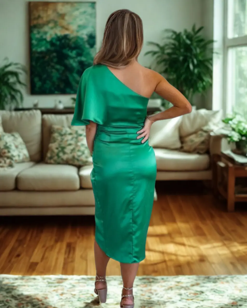 Robe midi asymétrique de soirée pour femme, style drapé élégant, usage événementiel et cocktail - Image 12