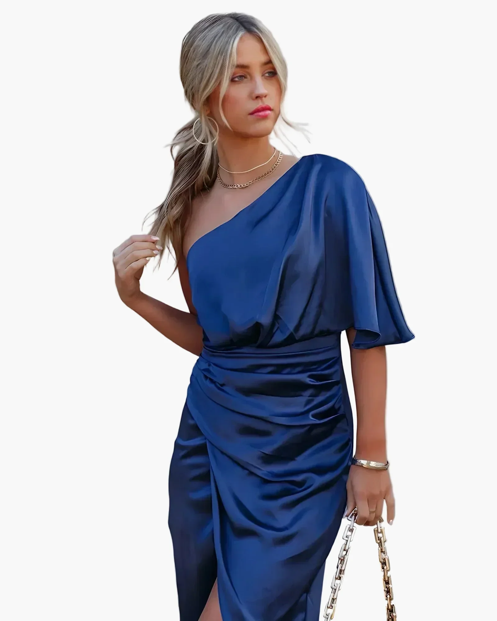 Robe midi asymétrique de soirée pour femme, style drapé élégant, usage événementiel et cocktail - Image 13