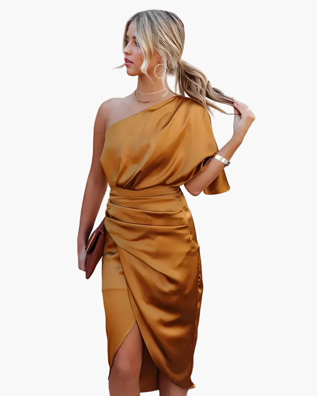 Robe midi asymétrique de soirée pour femme, style drapé élégant, usage événementiel et cocktail - Image 4