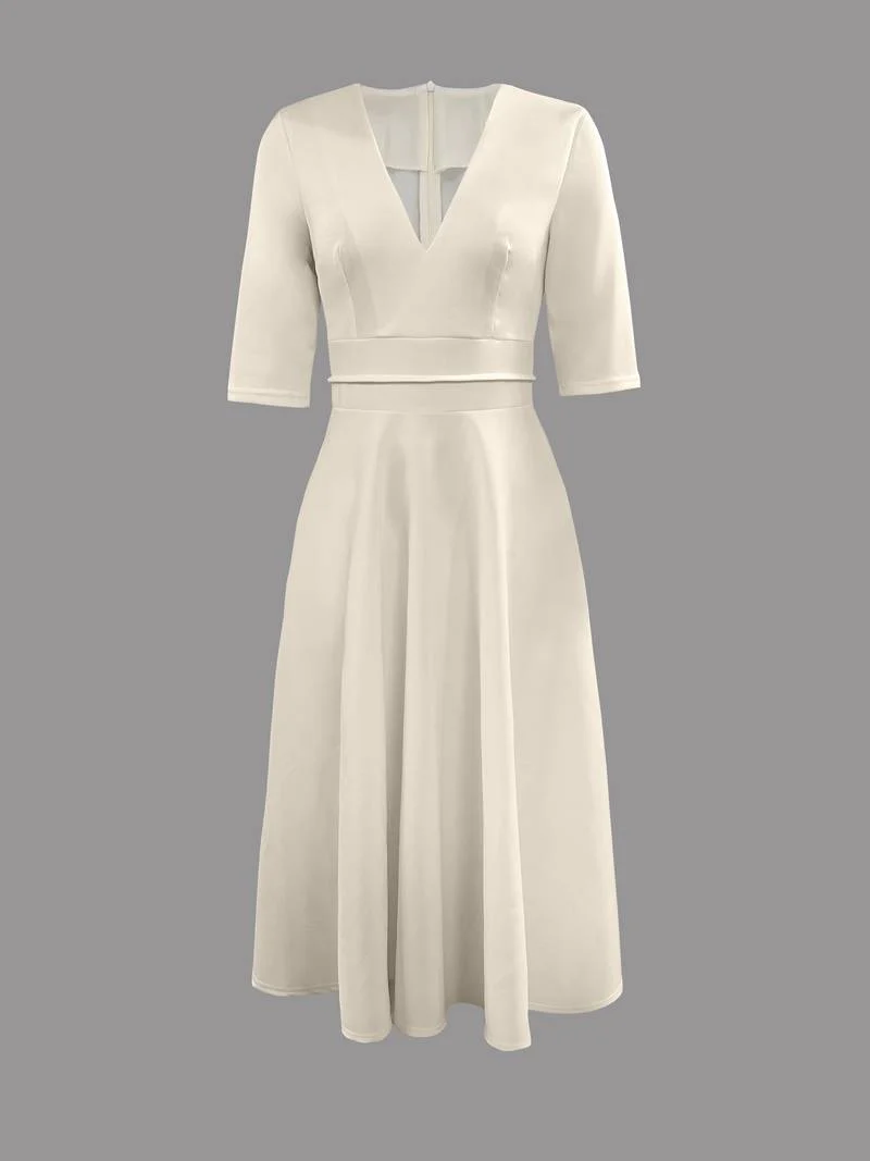 Robe midi élégante femme à col en V et manches 3/4 – Idéale pour les événements et réceptions - Image 4