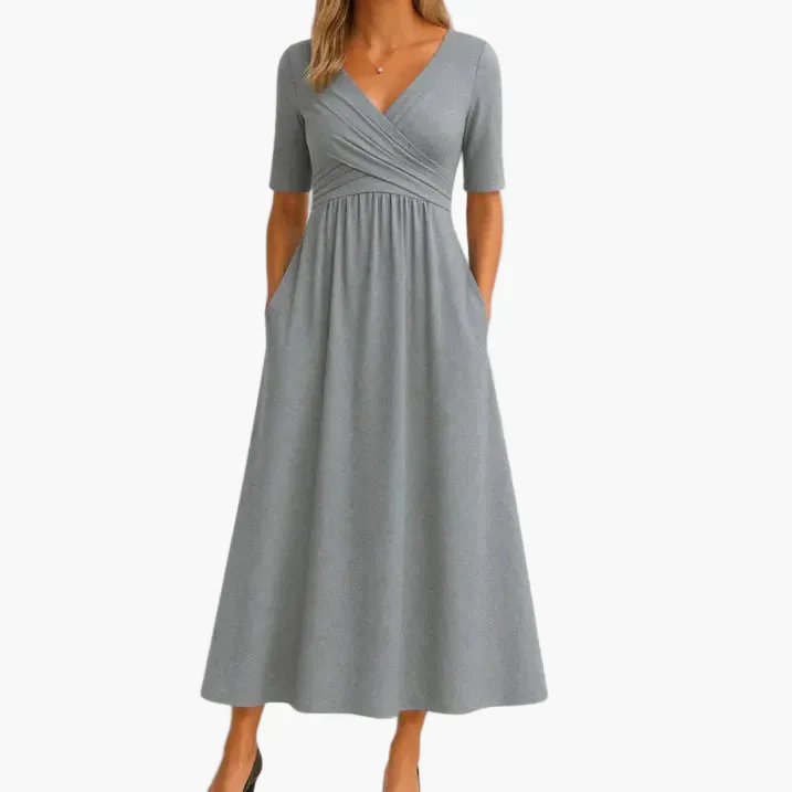 Robe midi élégante femme style croisé polyvalente pour occasions spéciales et sorties - Image 3