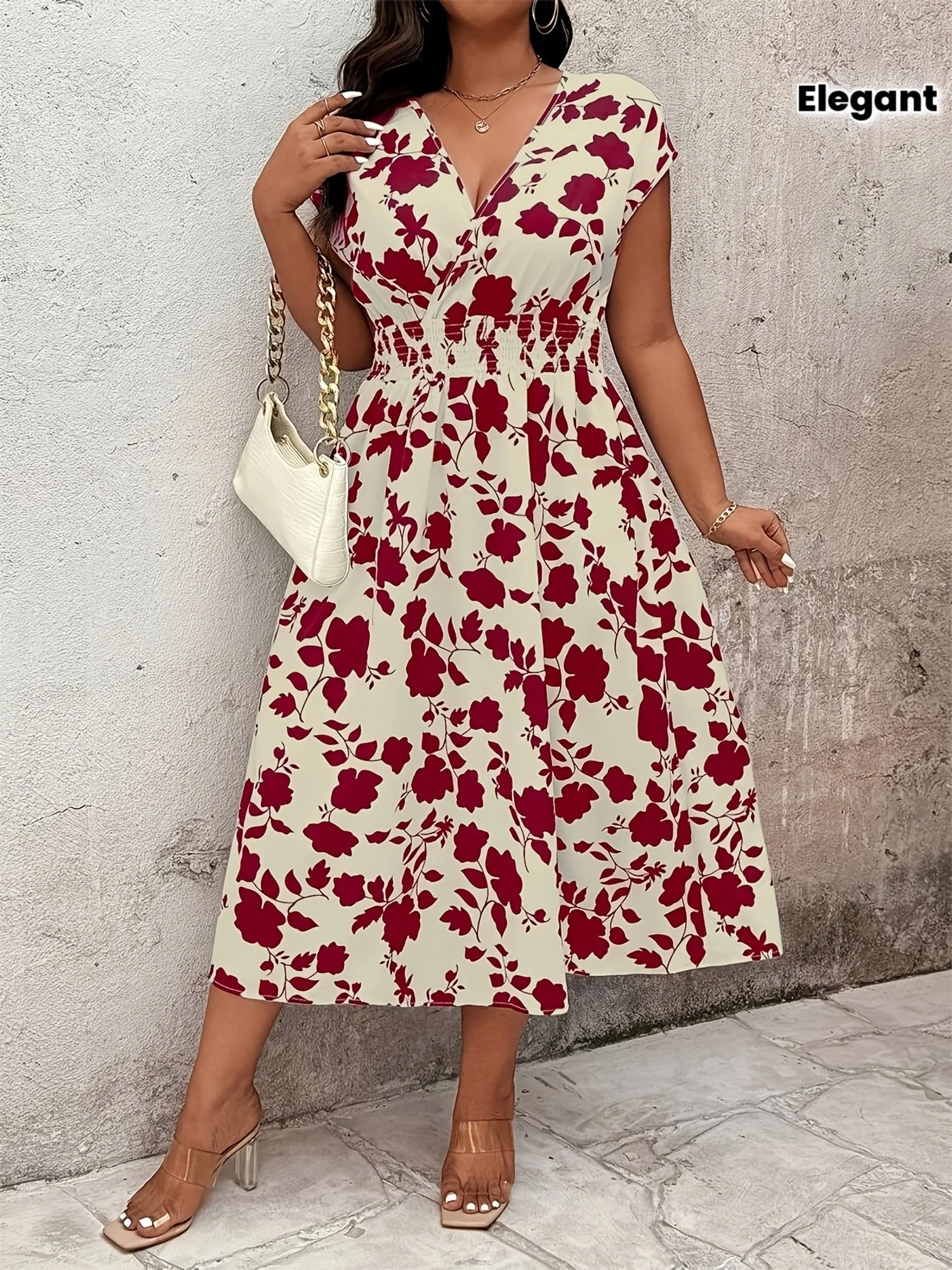 Robe midi élégante pour femme, style portefeuille, imprimé floral, idéale pour le week-end et l'été - Image 2