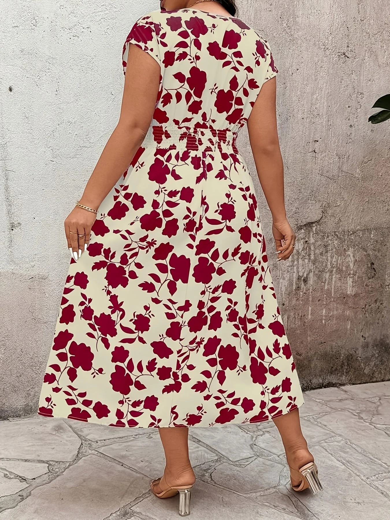 Robe midi élégante pour femme, style portefeuille, imprimé floral, idéale pour le week-end et l'été - Image 3