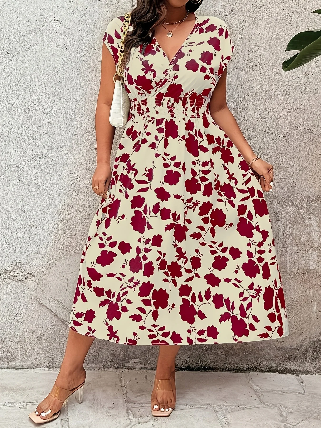 Robe midi élégante pour femme, style portefeuille, imprimé floral, idéale pour le week-end et l'été - Image 4