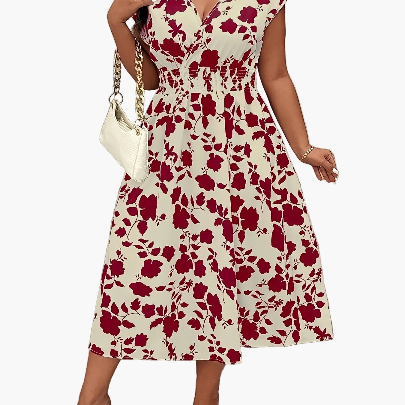 Robe midi élégante pour femme, style portefeuille, imprimé floral, idéale pour le week-end et l'été - Image 5