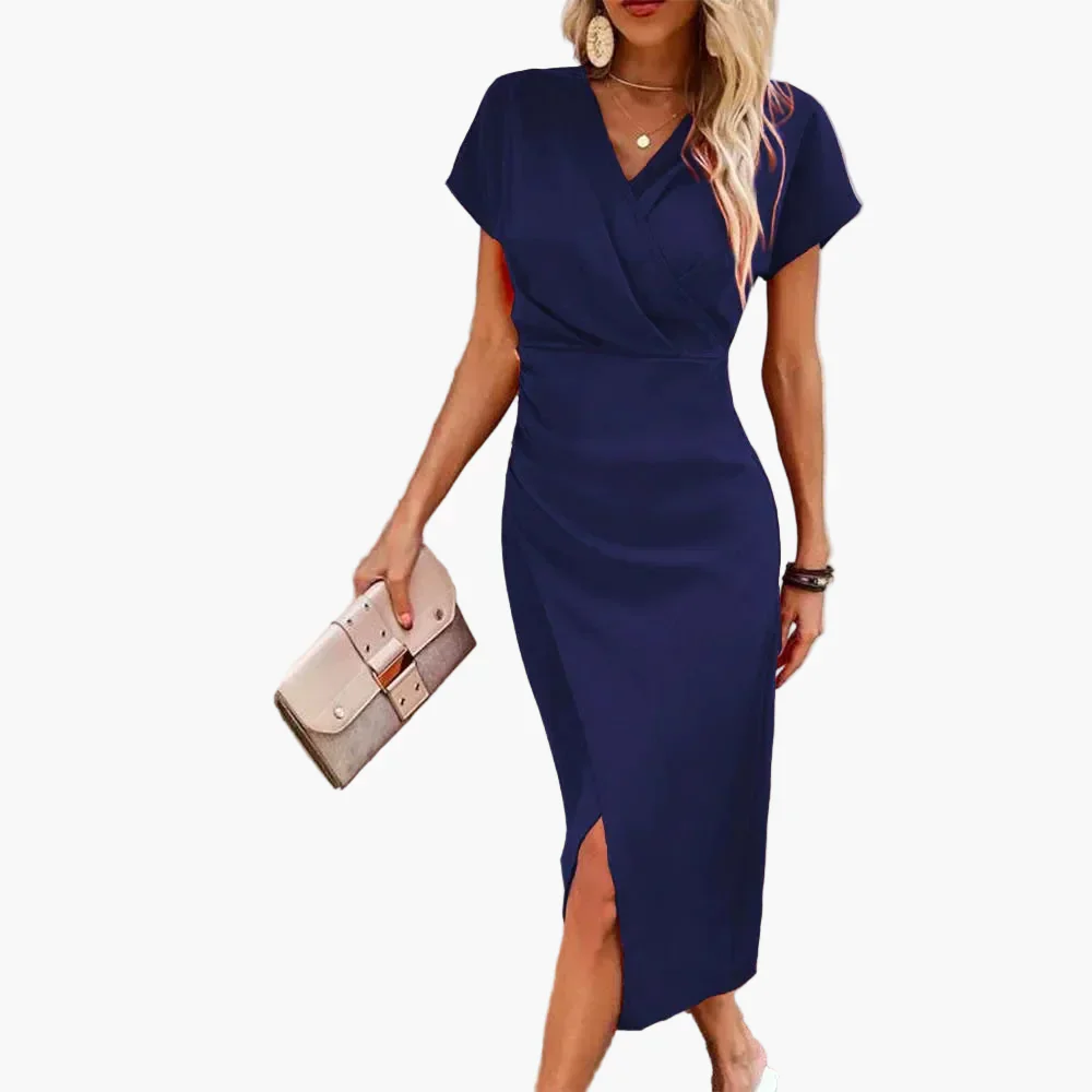Robe Midi Élégante à Manches Courtes pour Femme Style Croisé Décontracté Idéale pour Soirée ou Bureau - Image 10