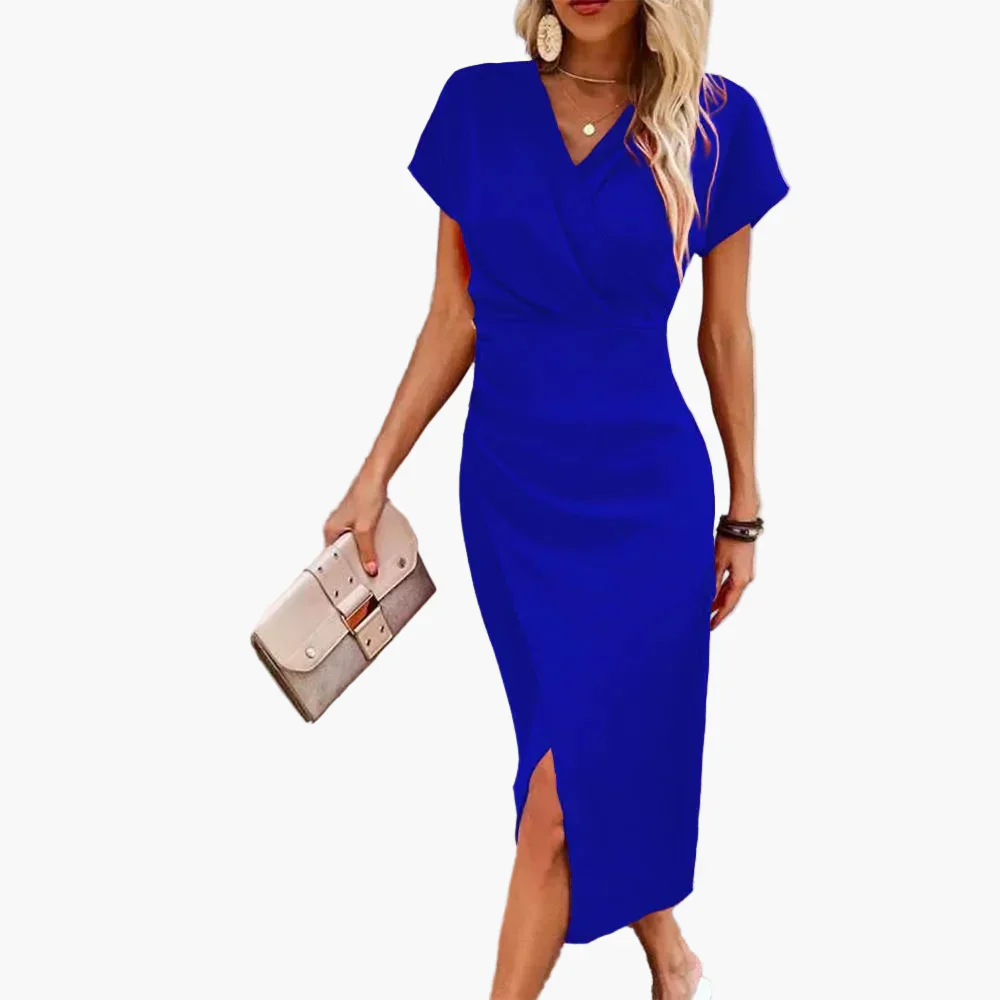 Robe Midi Élégante à Manches Courtes pour Femme Style Croisé Décontracté Idéale pour Soirée ou Bureau - Image 2