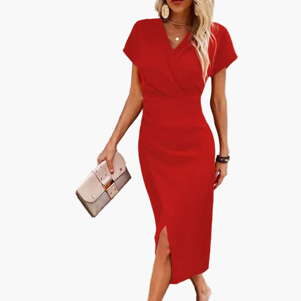 Robe Midi Élégante à Manches Courtes pour Femme Style Croisé Décontracté Idéale pour Soirée ou Bureau - Image 4