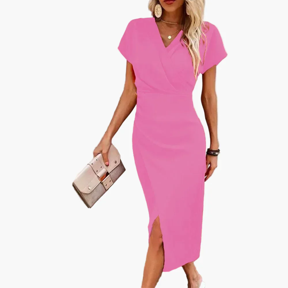 Robe Midi Élégante à Manches Courtes pour Femme Style Croisé Décontracté Idéale pour Soirée ou Bureau - Image 5