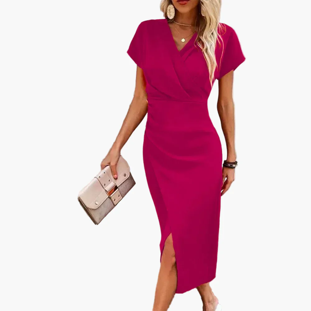 Robe Midi Élégante à Manches Courtes pour Femme Style Croisé Décontracté Idéale pour Soirée ou Bureau - Image 6