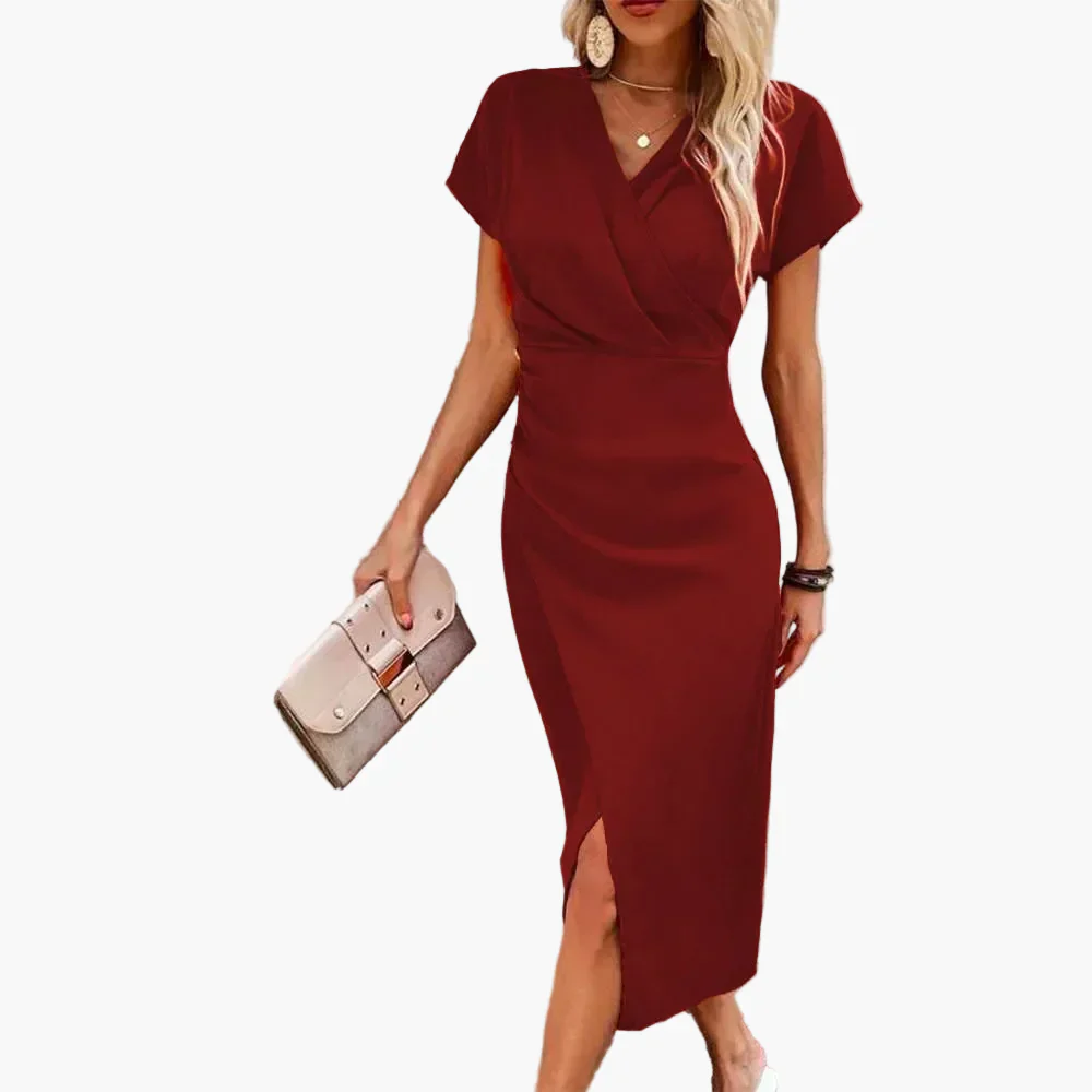 Robe Midi Élégante à Manches Courtes pour Femme Style Croisé Décontracté Idéale pour Soirée ou Bureau - Image 7