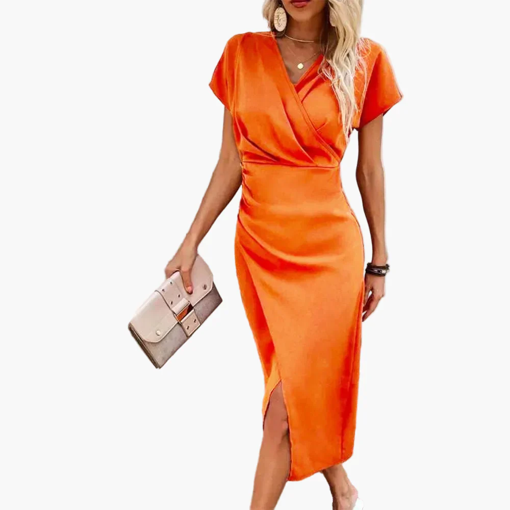 Robe Midi Élégante à Manches Courtes pour Femme Style Croisé Décontracté Idéale pour Soirée ou Bureau - Image 8