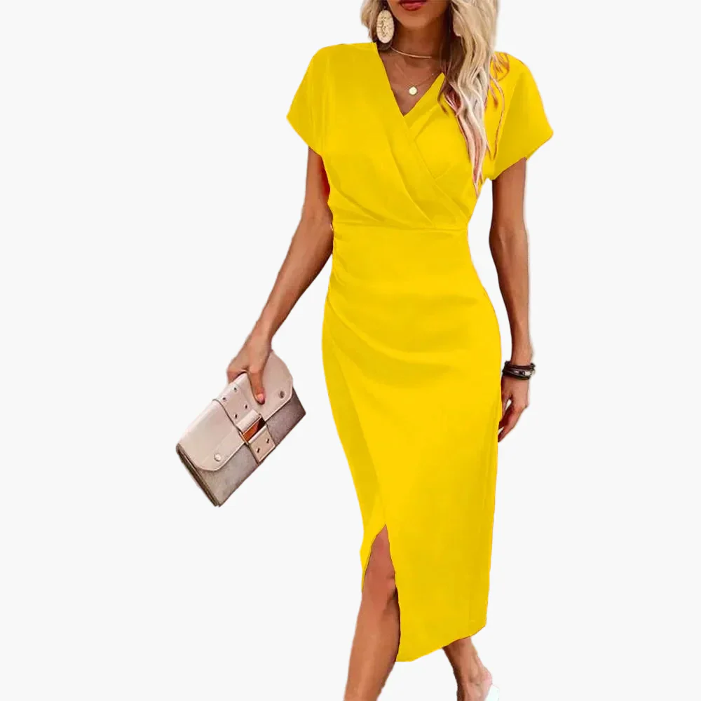 Robe Midi Élégante à Manches Courtes pour Femme Style Croisé Décontracté Idéale pour Soirée ou Bureau - Image 9